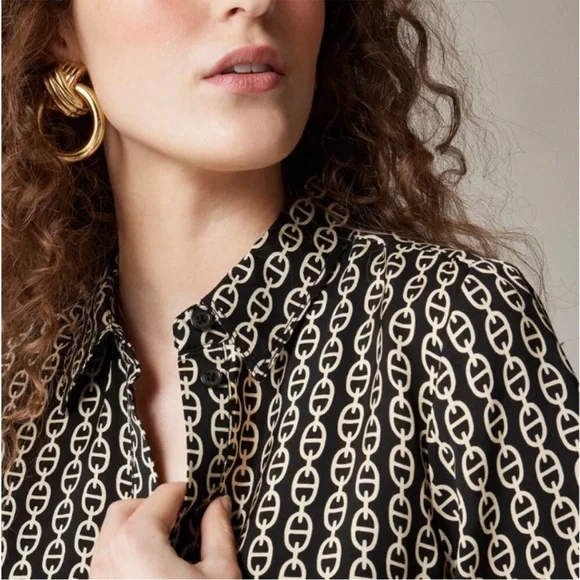 J.Crew Amelia Popover Shirtdress Chain Print Black Gold | NWOT | Size S - Picture 2 of 13